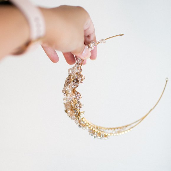 Wedding Headband Crystal Pearl Antique Gold Bride - Picture 3 of 11